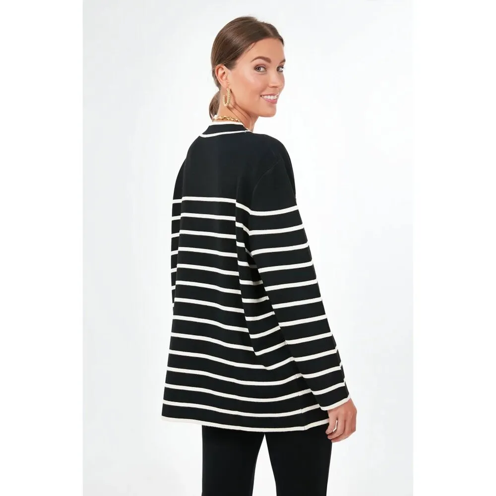 Cardigan XXL Black White Stripe Lauren Long Preppy Academia Old Money - Image 3
