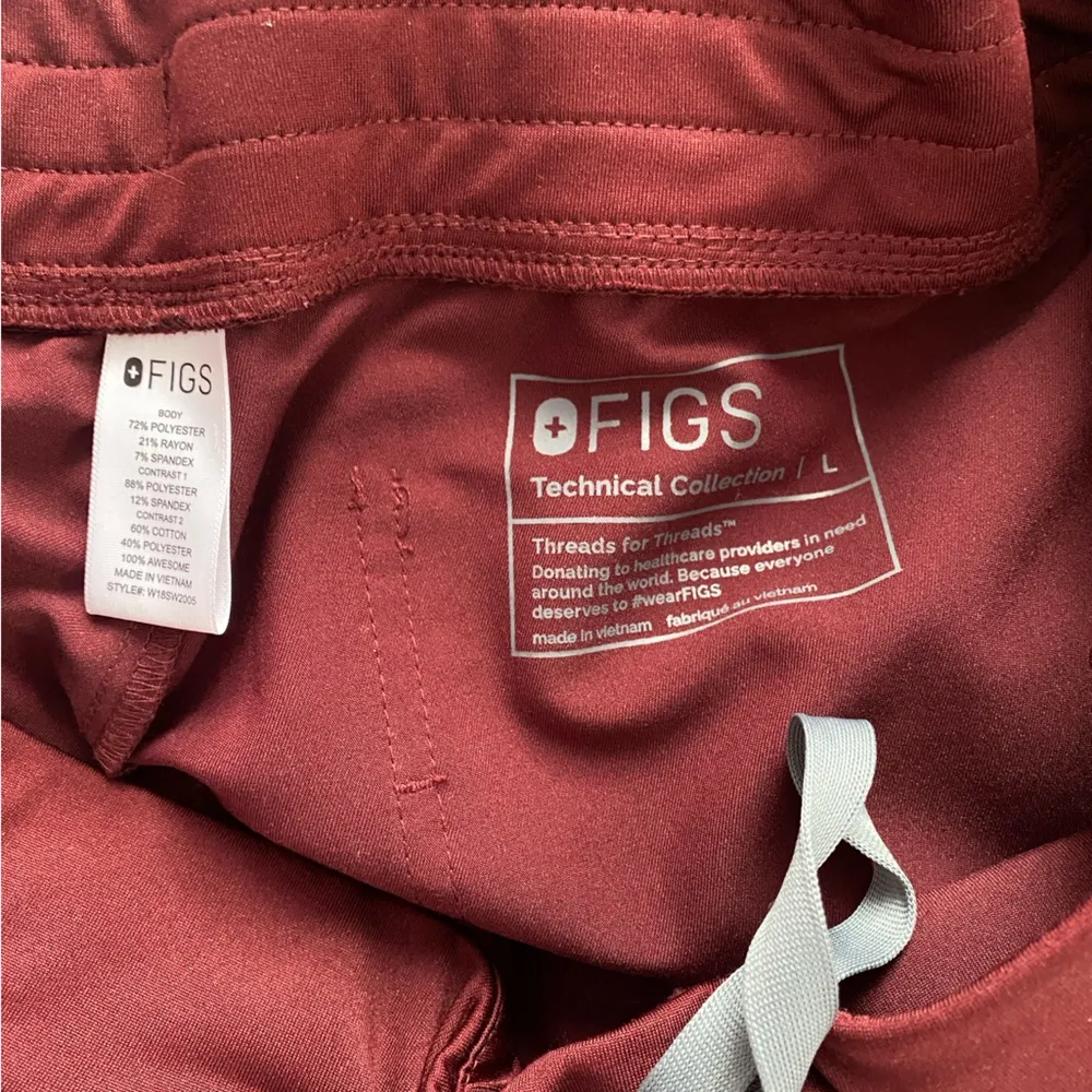 FIGS Scrub Burgundy Jogger Pants Women’s Large - Image 3