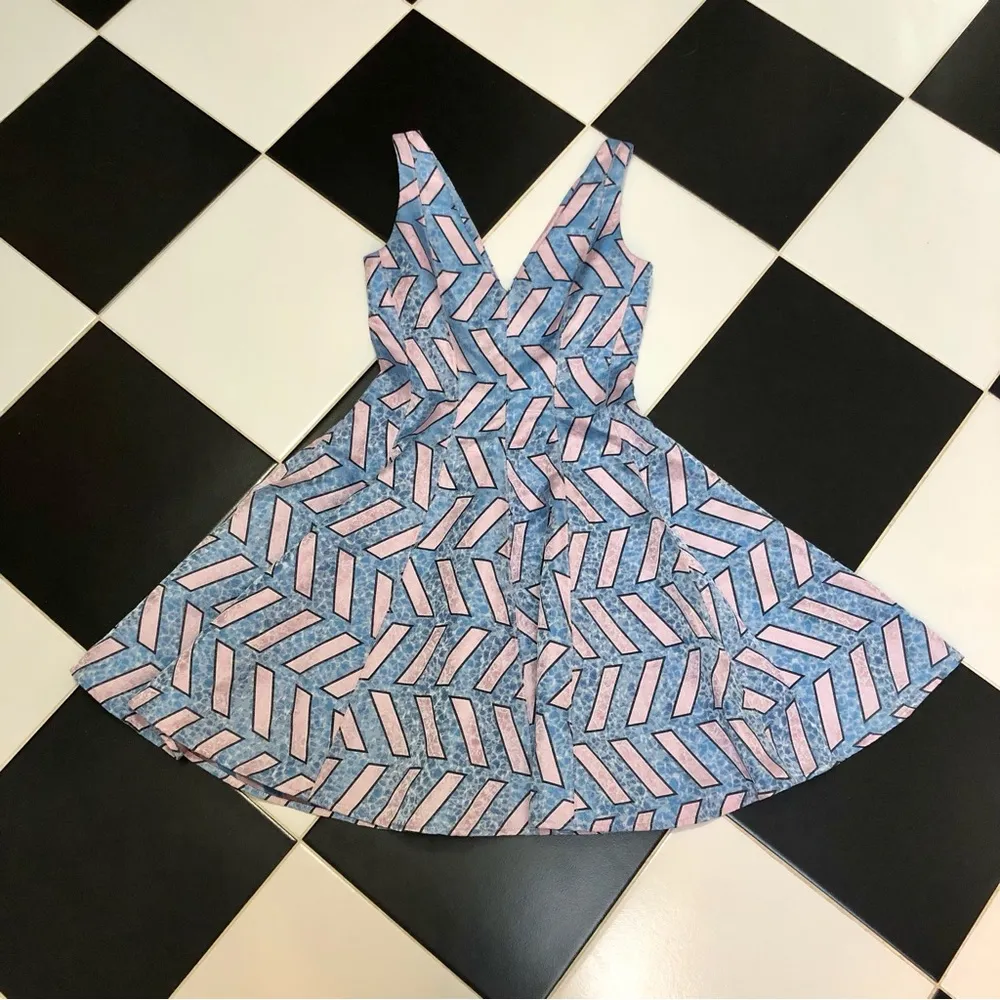 NWT  Slash Pool Fit & Flare Dress Jacquard Pastel Pink & Blue 0 - Image 8