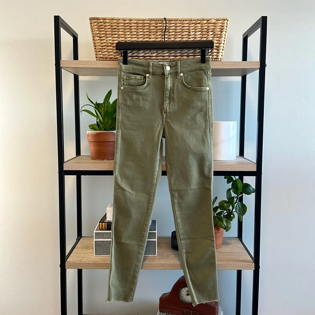 We the Free Mid-Rise Cropped Raw Hem Army Green Skinny Leg Jeans, 27 - Image 2