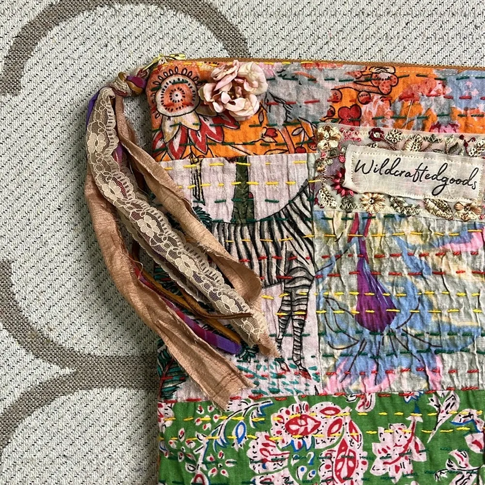 Wildcrafted Goods Colorful Patchwork top zip pouch Red - Image 9