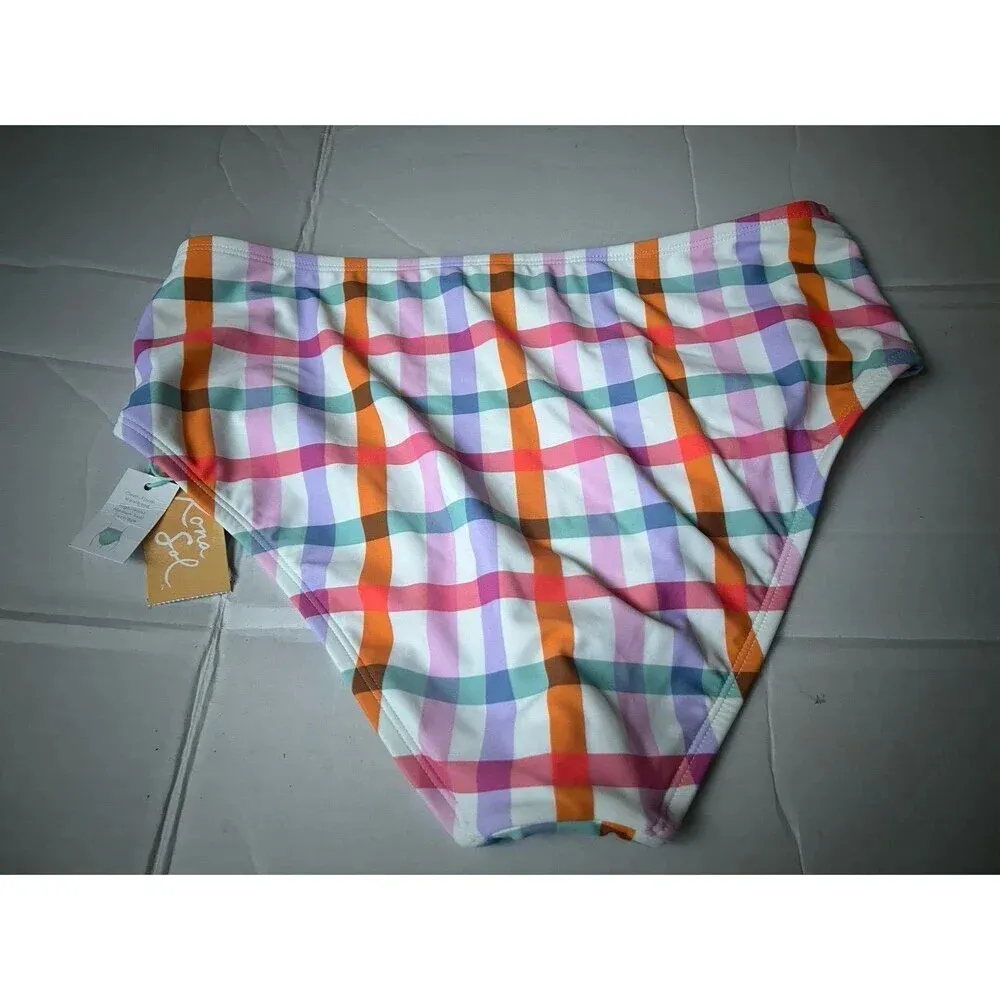 Kona Sol Women's Plaid High Waist Bikini Bottom - L(12-14) - Image 2