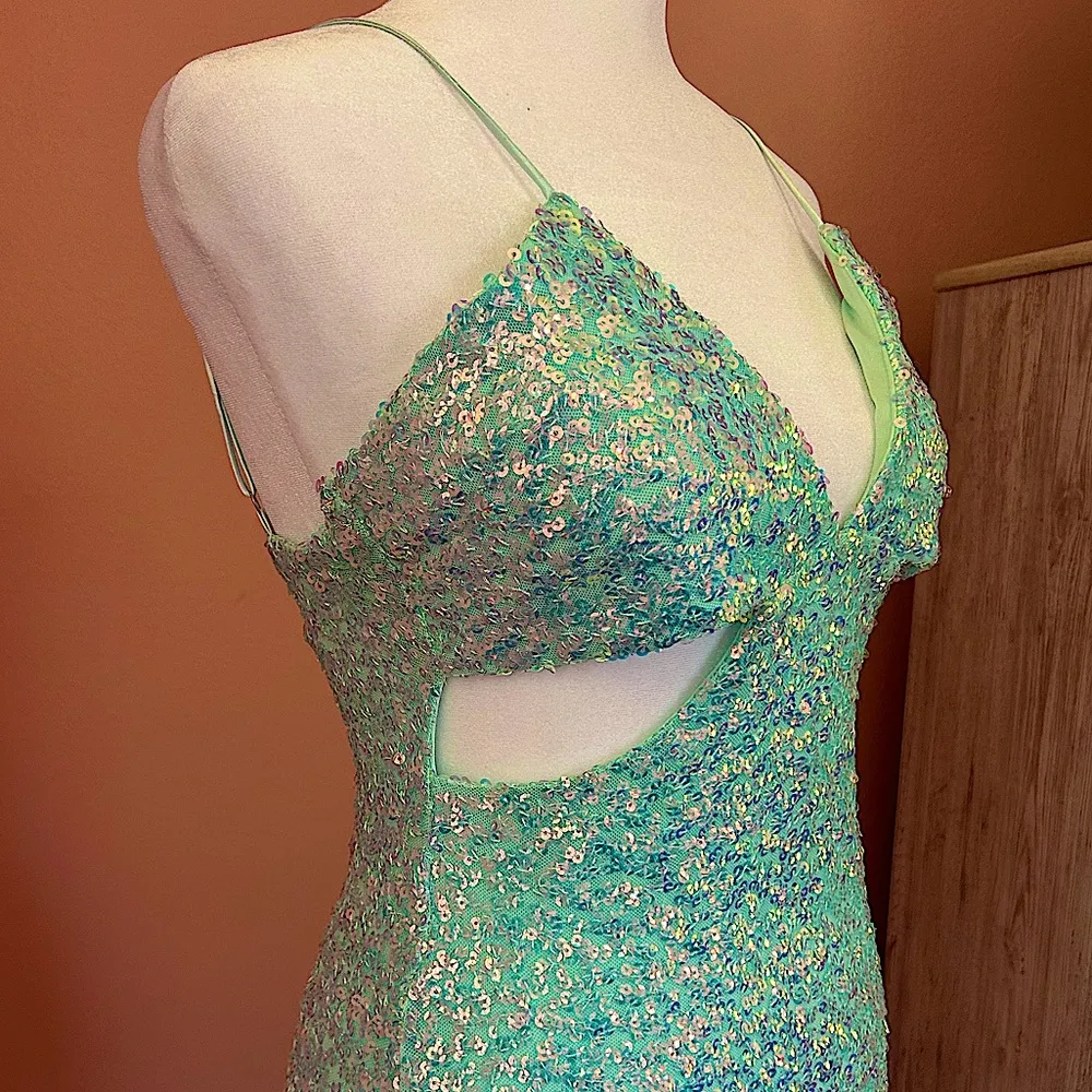 Aqua mermaid Fairycore cocktail dress waist cut outs. Flirty, sparkly 7/8 NWT - Image 3
