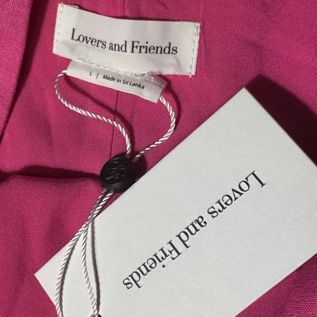 Lovers And Friends Moda Mini Dress Linen Hot Pink Blouson Sleeve Babydoll Large - Image 6