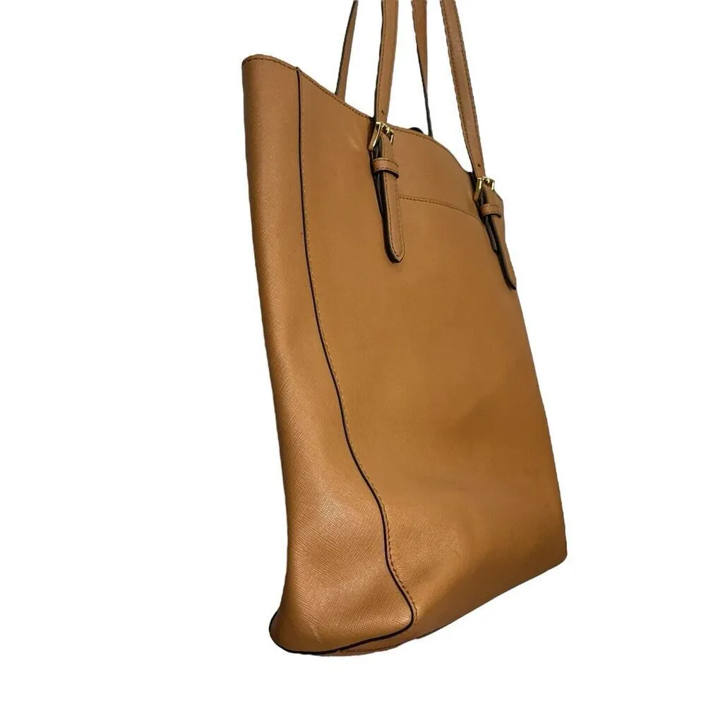 Michael Kors Jet Set Travel Tote Luggage Brown Leather Structured Bag One Size - Image 3