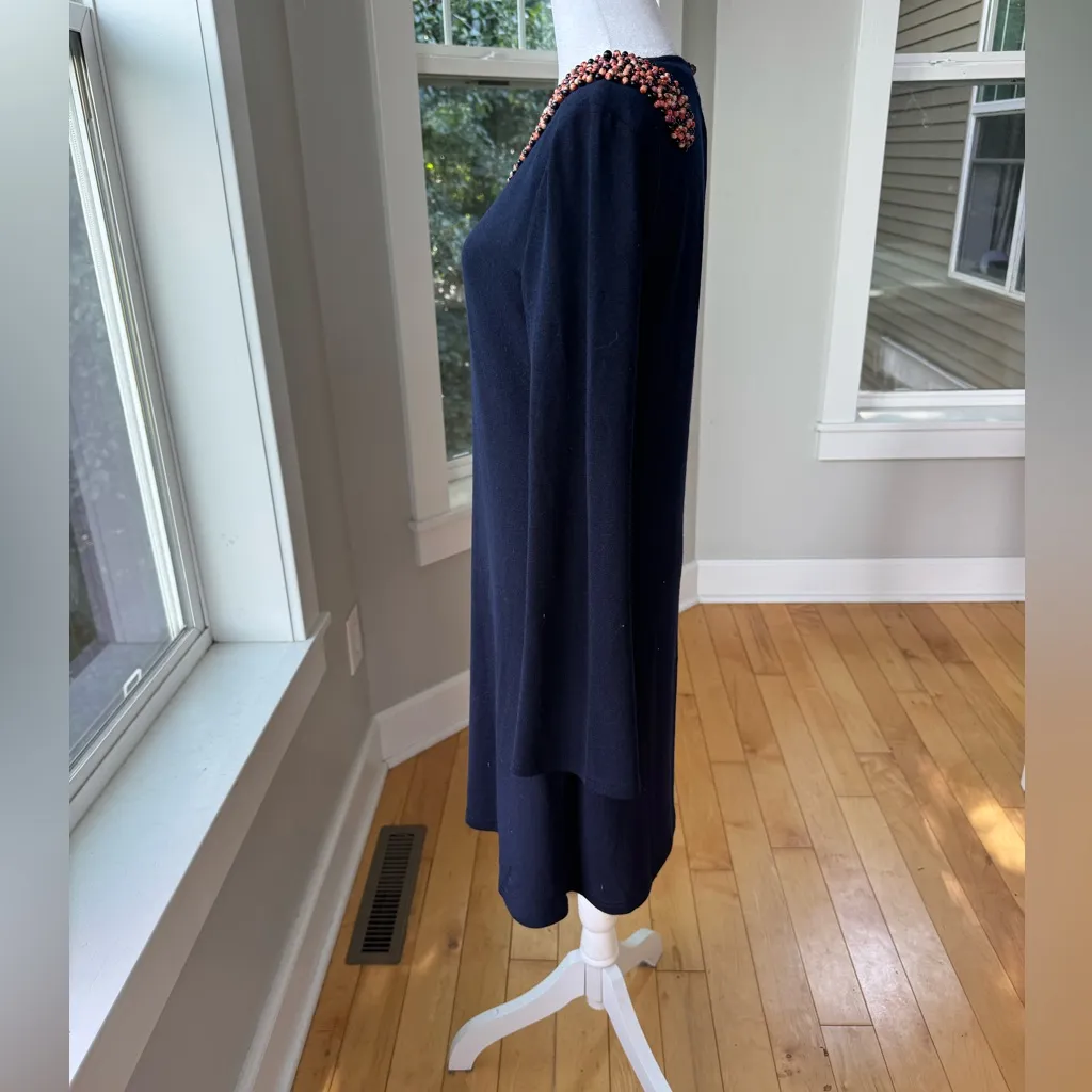 THEME Navy Blue Beaded Collar Flare Long Sleeve Knit A - Image 5