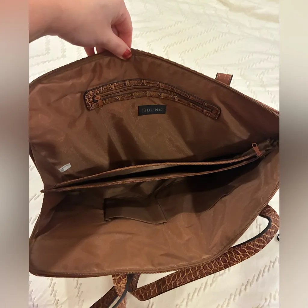 Bueno Vegan Brown Crocodile-Embossed Tote Bag - Image 6