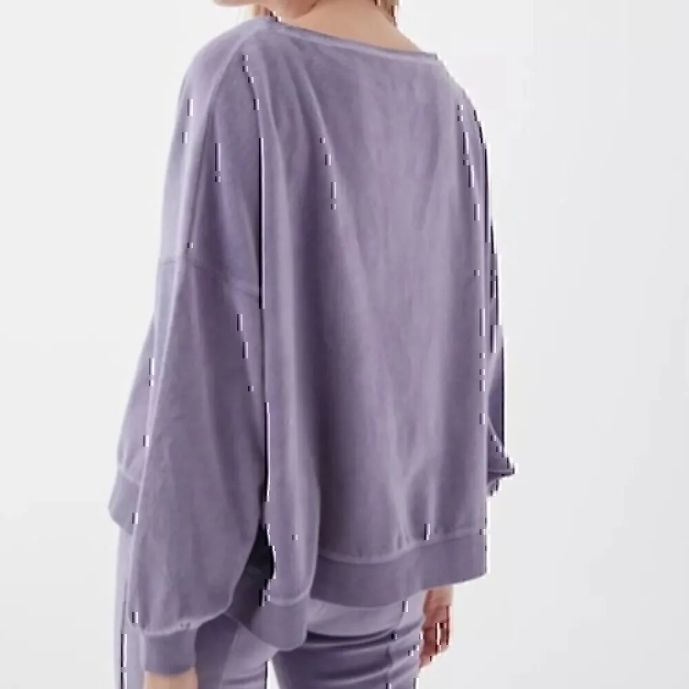 OUT FROM UNDER URBAN OUTFITTERS Vica Boat Neck Sweatshirt Periwinkle Velour Boxy - Image 3