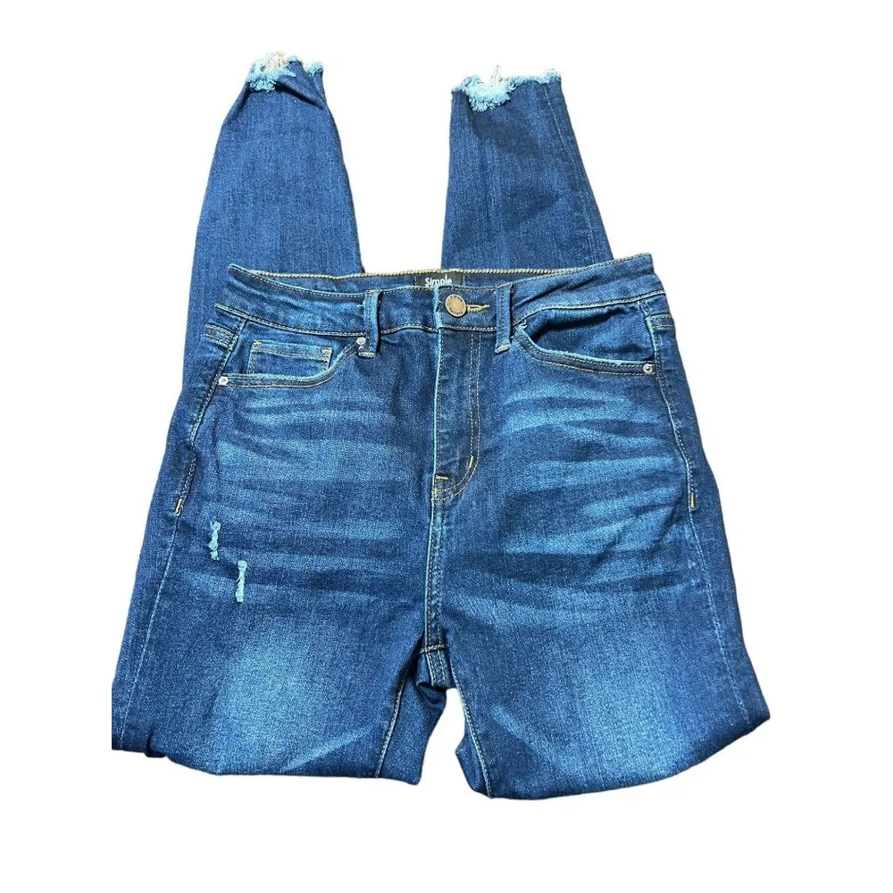 Simple Society Distressed Jeans Raw Hem Blue Size 5 NWT - Image 3