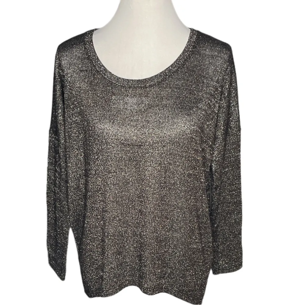 TopShop Sheer Oversized Metallic Sweater Black Size 2 - Image 8