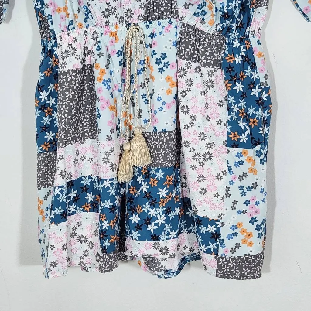 GiGio Blue and Pink Patchwork Boho Short Romper NWT Size Small GiGio Boho Romper - Image 2