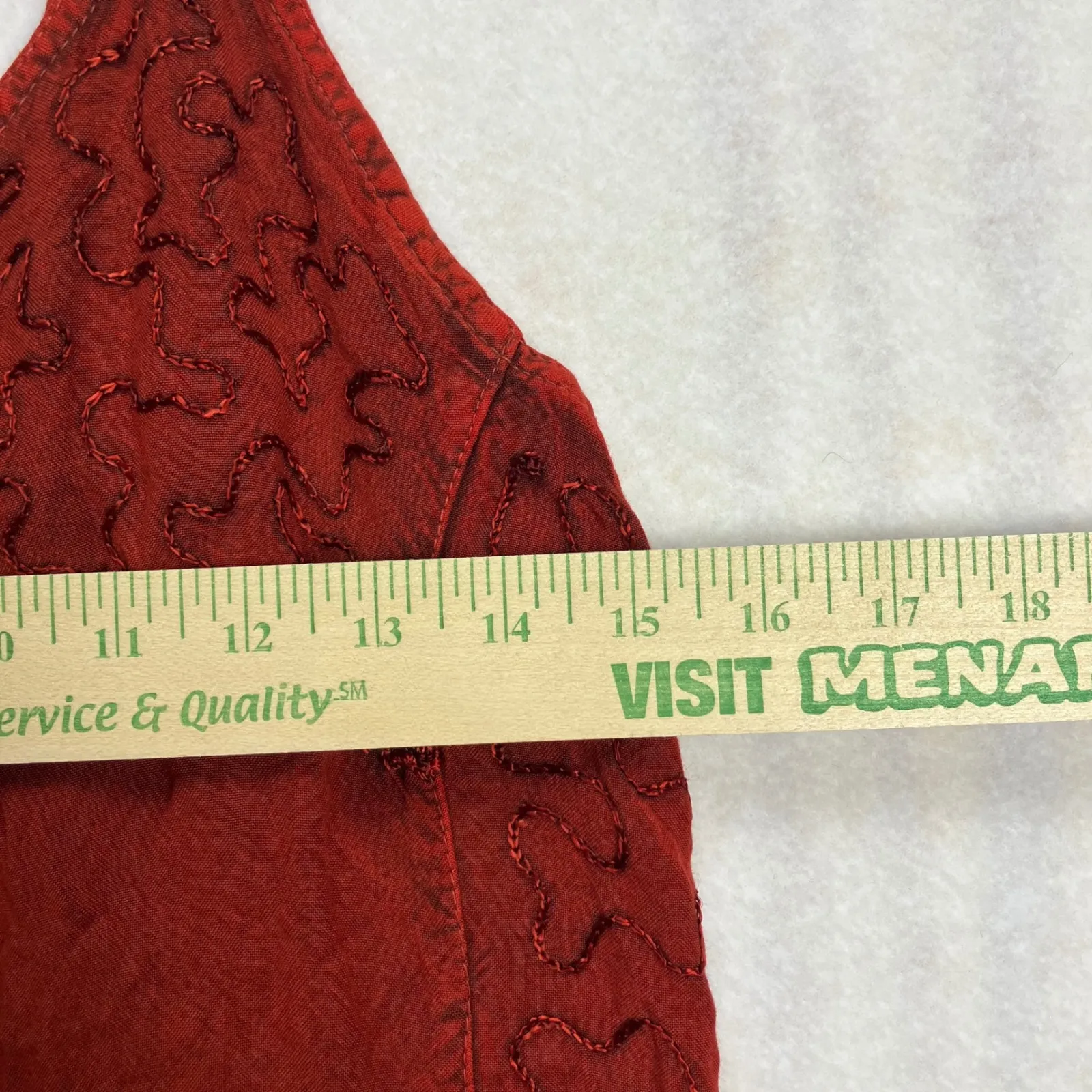 Vintage India Boho Red Emboirdered Beaded Dress Free Size Artisan Cotton - Image 6