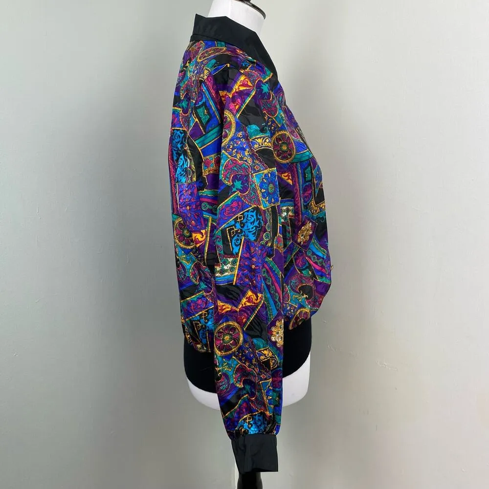 Vintage 80s Notations Multicolor Abstract Baroque Button Down Top Blouse - Image 3