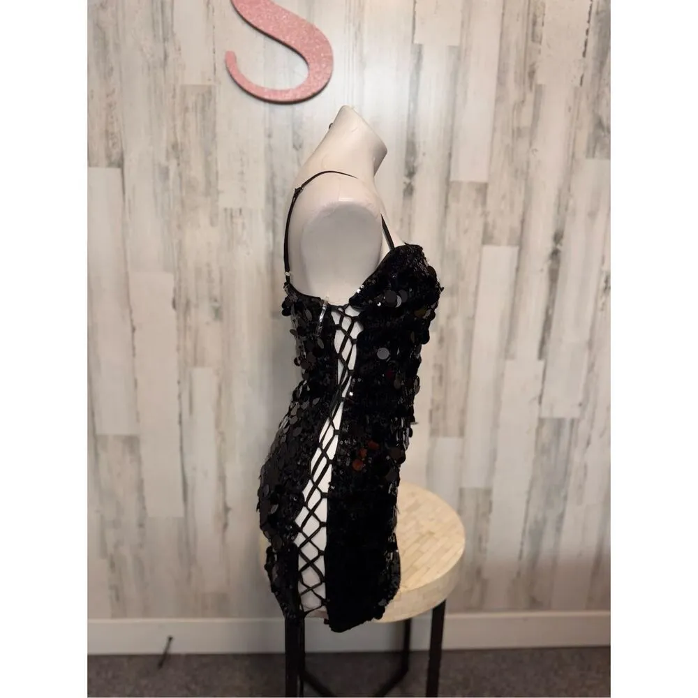 Akira black sequin mini dress size small - Image 5
