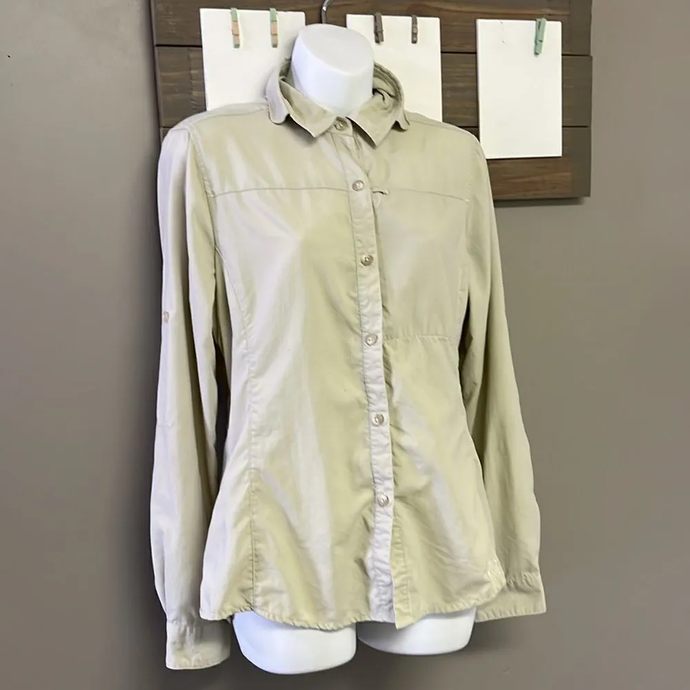 REI Women’s Beige Outdoor Hiking Button Up Collar Shirt w/ Venting Panels - Image 3