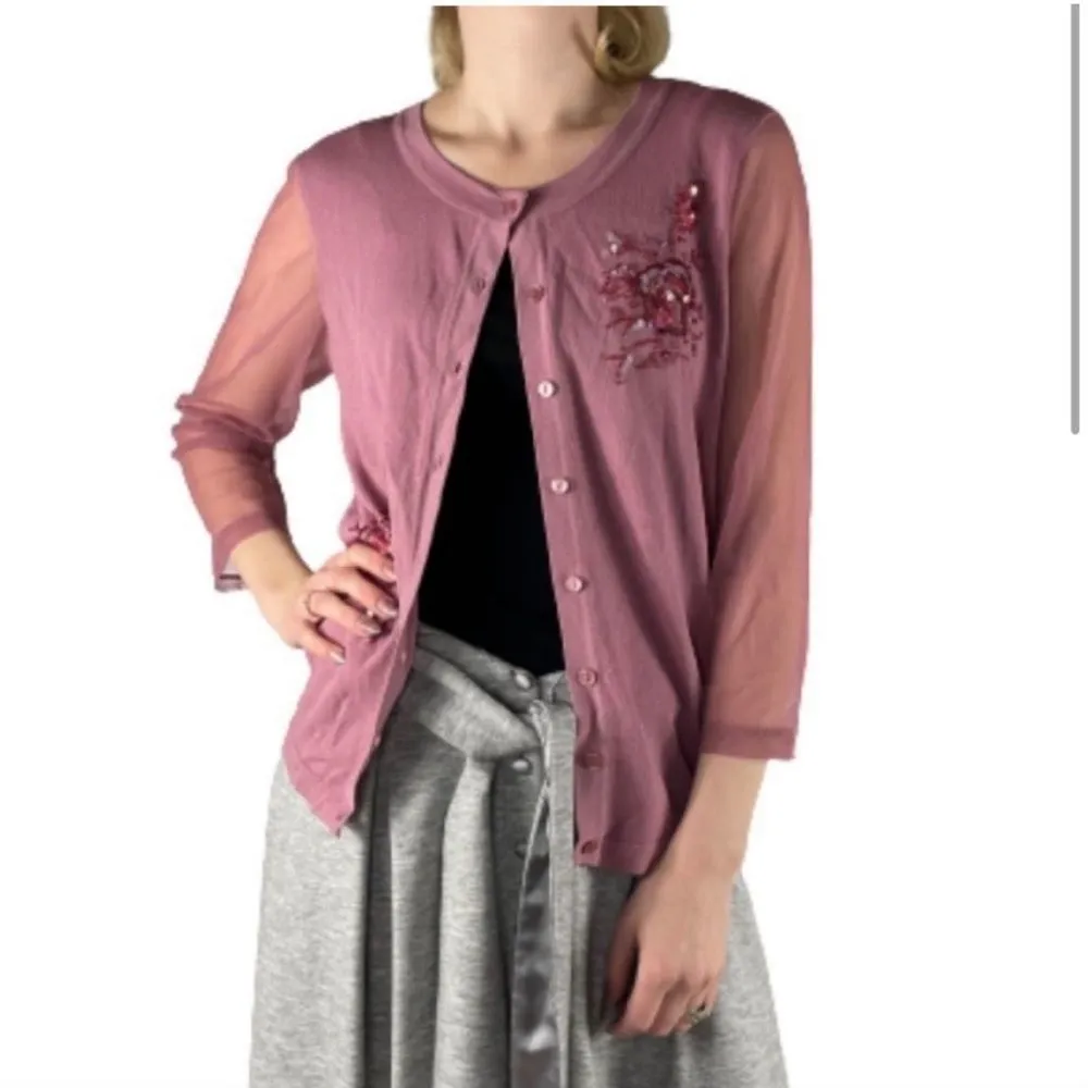 Vintage Embellished Sheer Sleeve Cardigan - Image 2