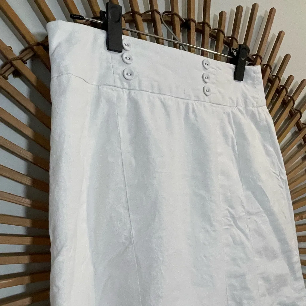 Vintage Y2K Cato White Linen Button-Detail Midi Skirt Coastal Summer Size 8 - Image 5