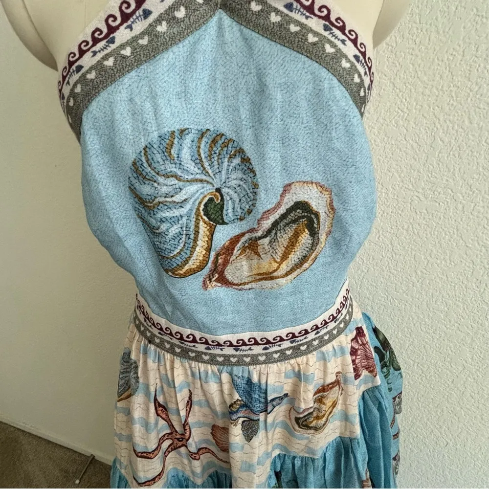 Bohemian Maxi Dress with Sea Life Print Blue Size 4 - Image 8