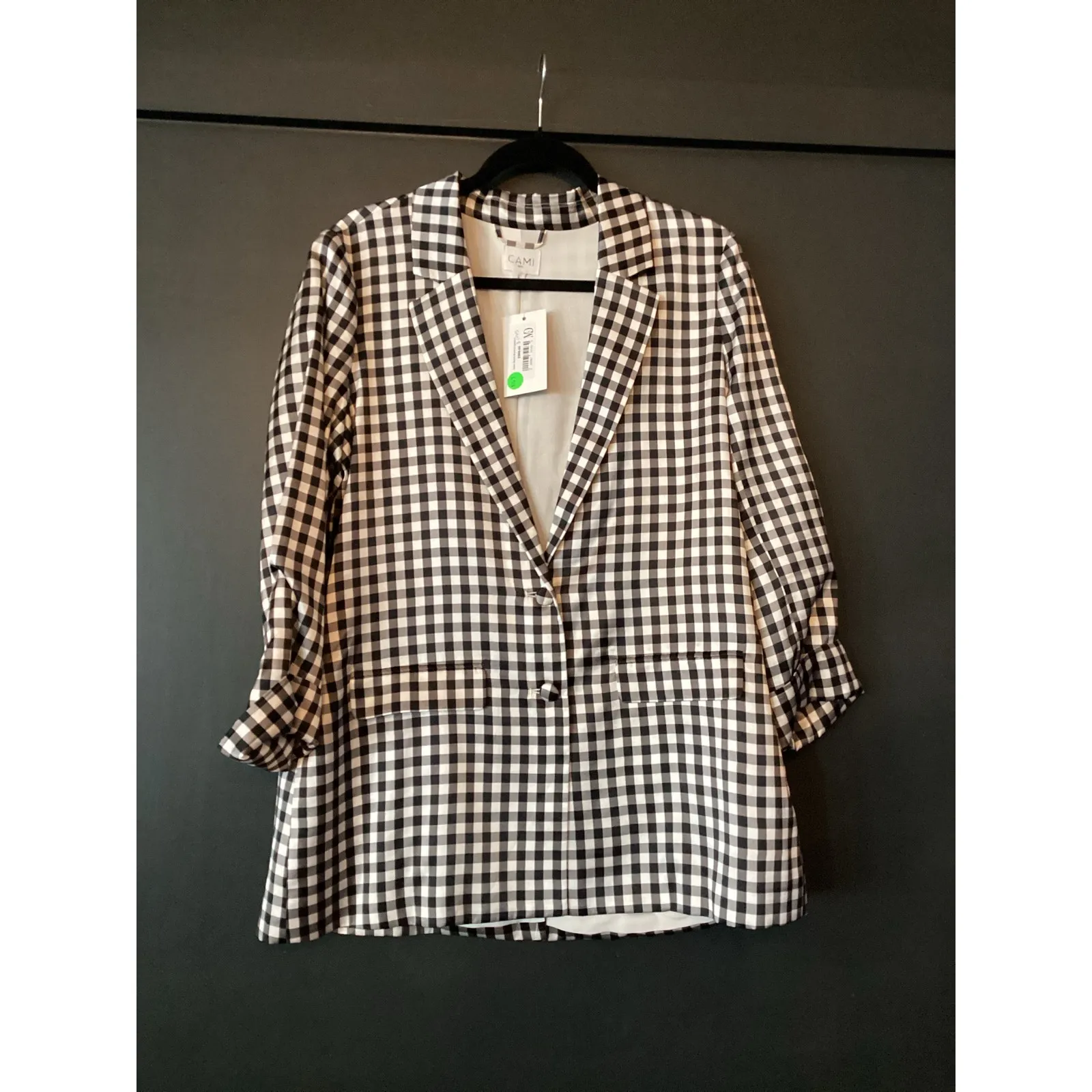 CAMI NYC Owen blazer in black gingham 100% silk relaxed boyfriend fit for fall L - Image 2