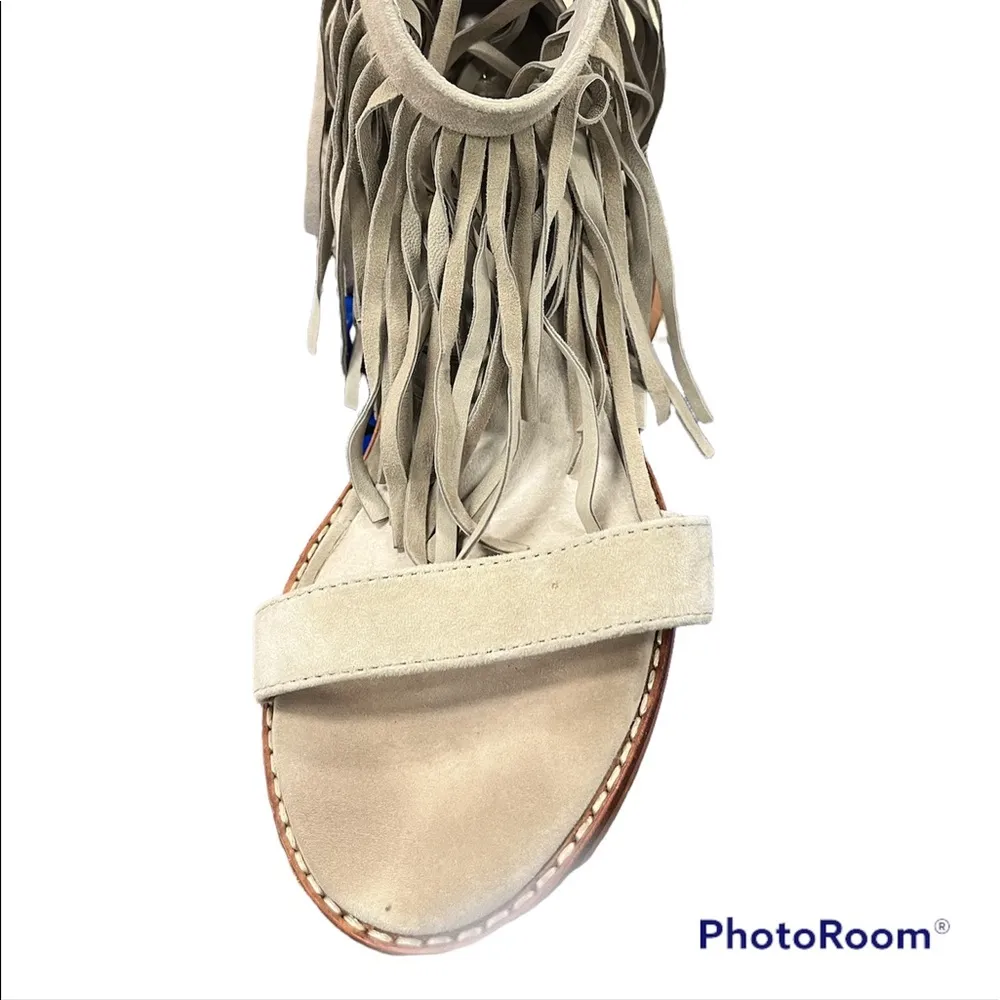 Sol Sana Fringe Suede Sandal Shoes - Tobi Heel - Size 8 taupe tan - Image 3