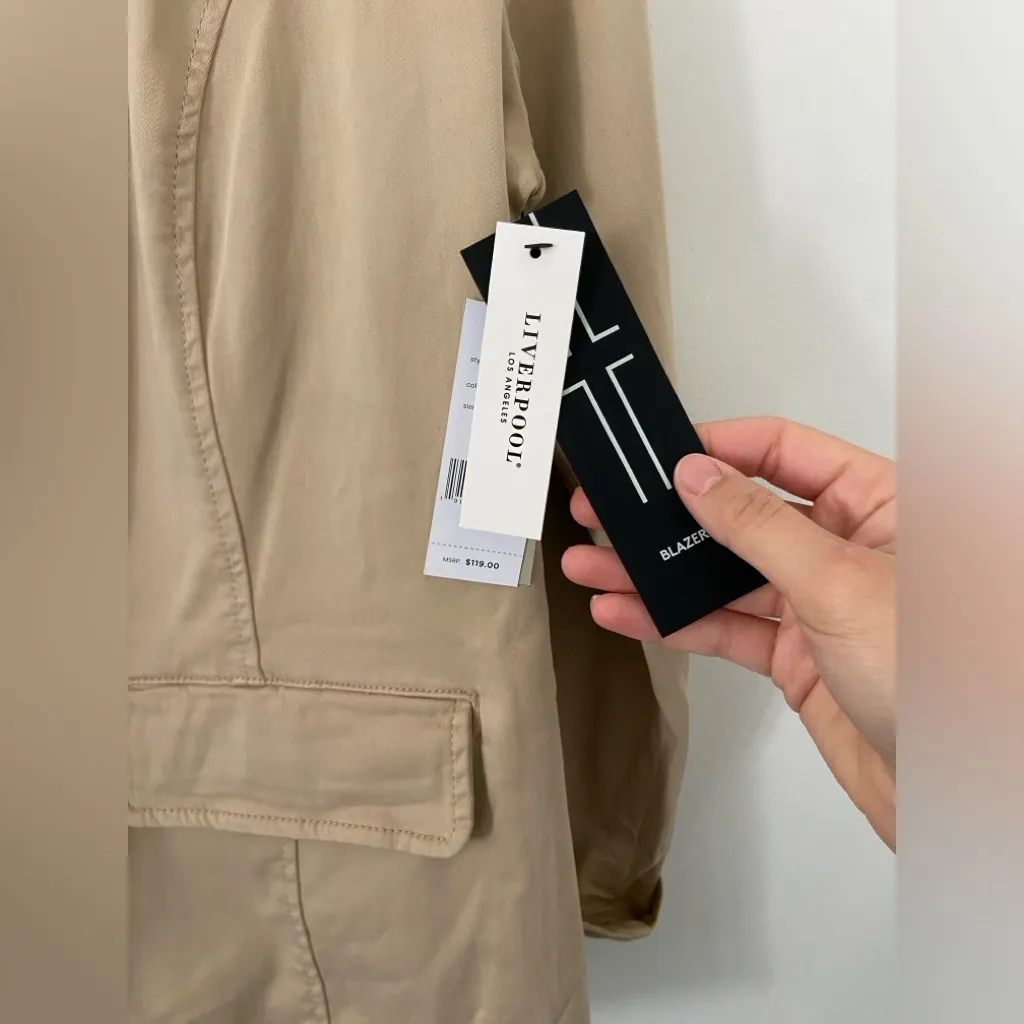 Liverpool Los Angeles Fitted Open Front Notched Twill Blazer Size 1X Cappuccino - Image 7