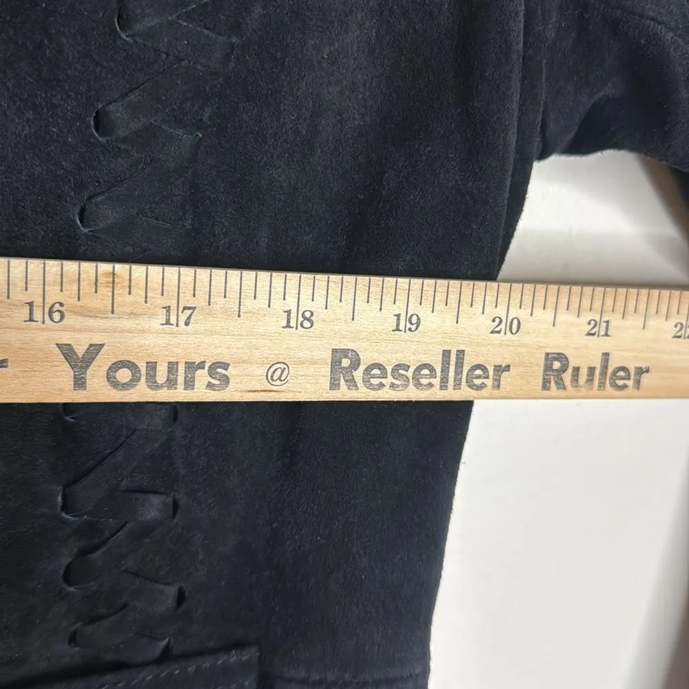 Vtg BRANDON THOMAS Leather Western Style Long Sleeve Lined fringe Jacket rodeo L Black Size L - Image 4