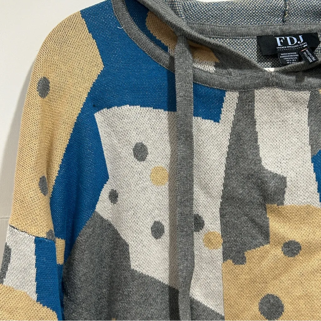 FDJ French Dressing Jeans Large hooded sweater geometric 100% cotton Blue - Image 3