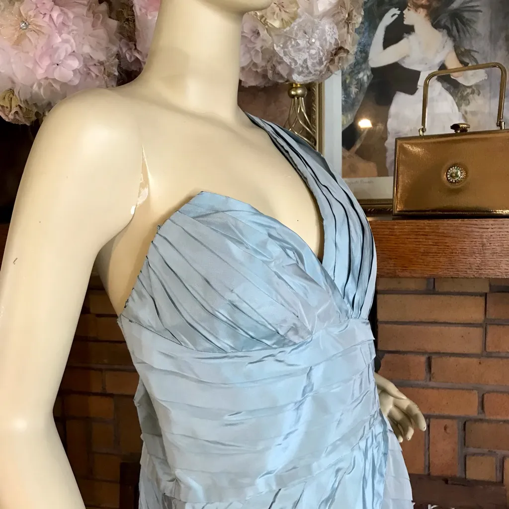 ROBERT RODRIGUEZ LIGHT BLUE WITH GOLD SHEEN ASYMMETRICAL ONE SHOULDER DRESS (10) - Image 8