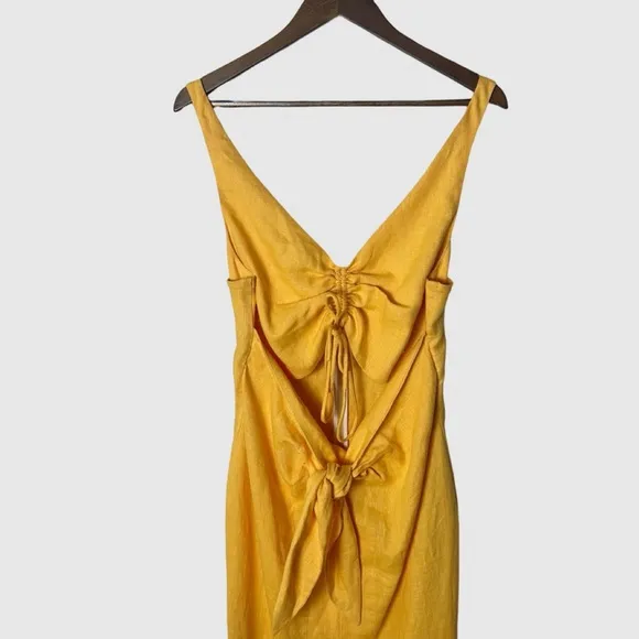 Nanushka‎ Kubra Dress L Orange Linen Cutout Tie Front Midi Size L - Image 5