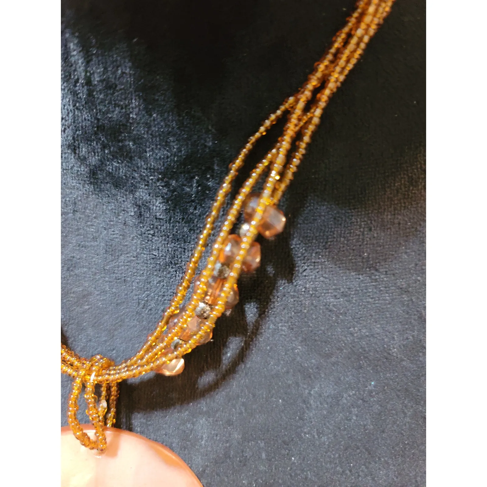 Women's Multi Strand Beaded Necklace With Round Pendant And Lobster Clasp Lock Red - Image 4