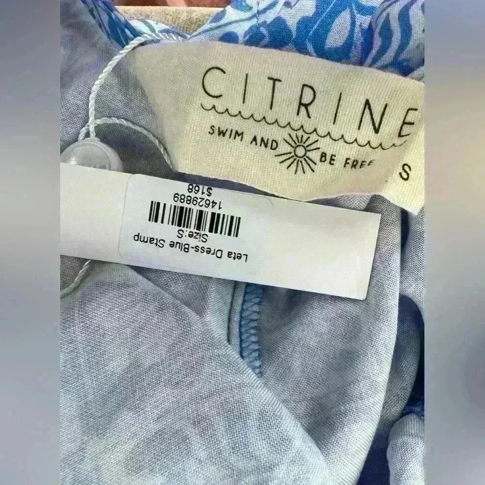 $168 Citrine Swim Leta Dress White Blue Stamp Maxi Large Small Hawaiian Resort - Image 5