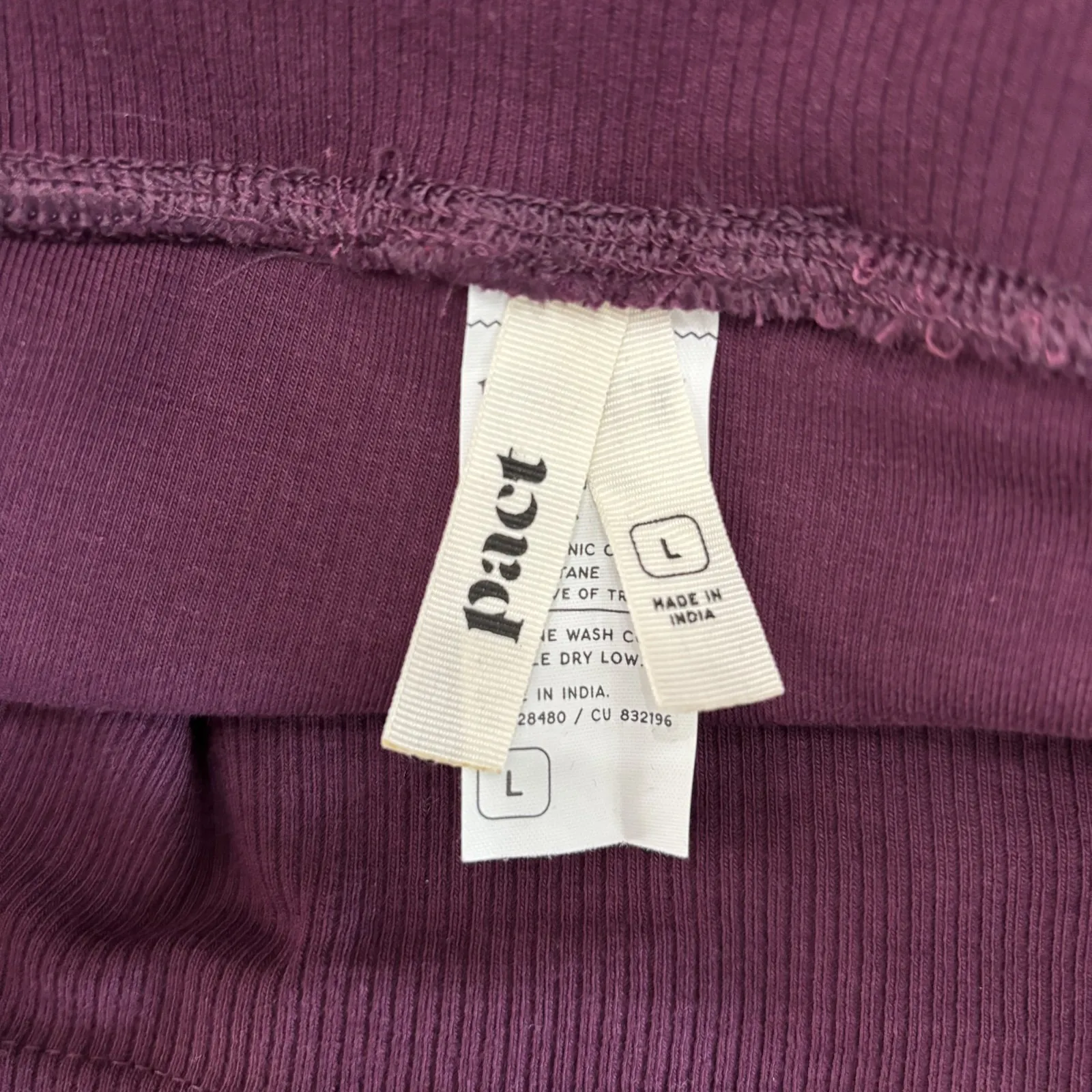 Pact Pants Women Large Purple Bootcut Pull On Ribbed Knit Cotton Yoga Athleisure - Image 6