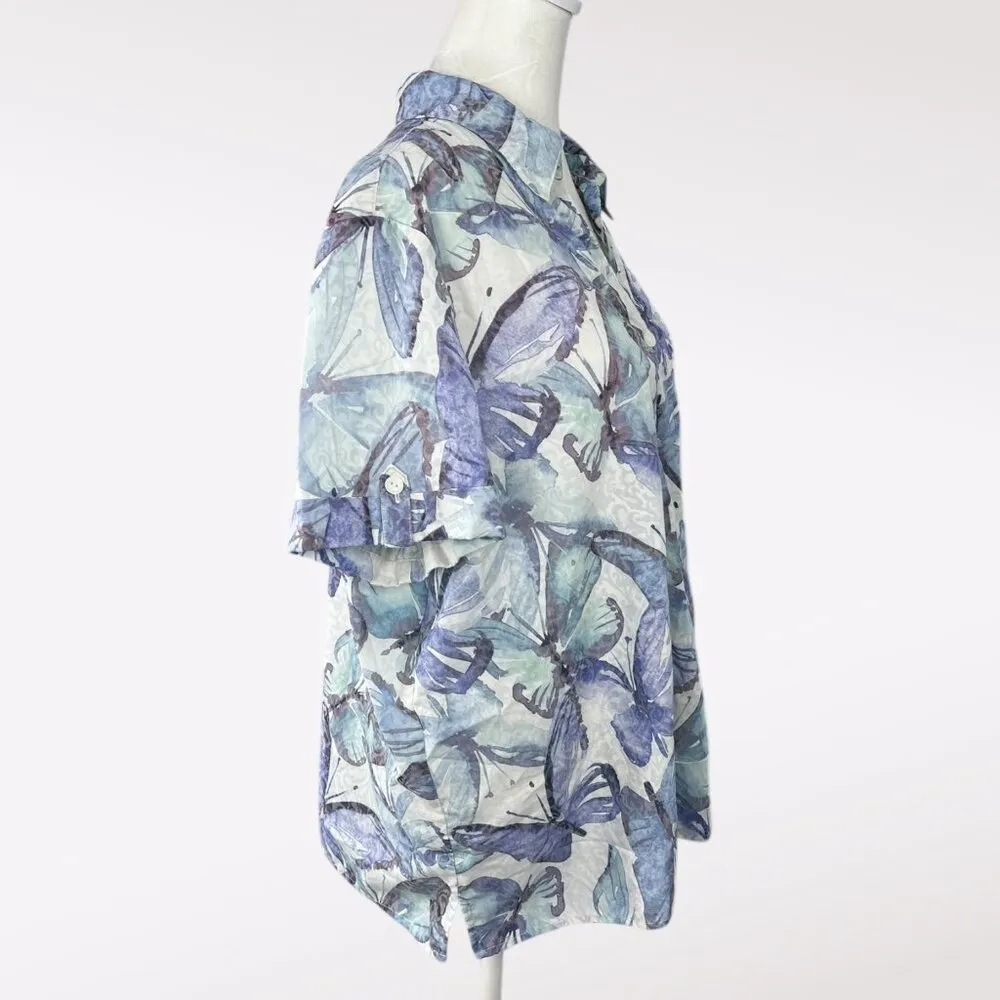 Vintage Alfred Dunner Butterfly Print Button Down Shirt Large - Image 6