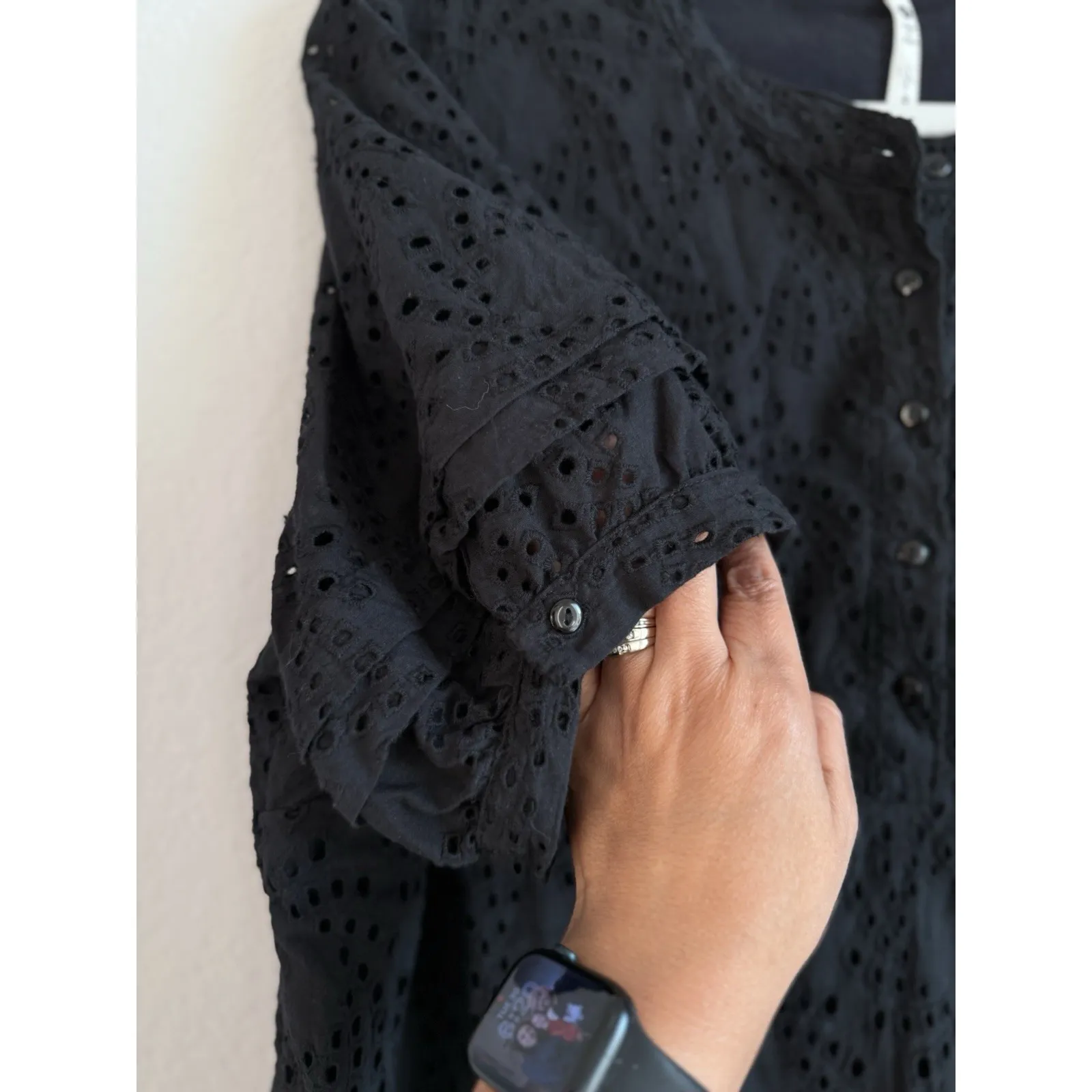 Leo & Nicole Women's Black Embroidered Eyelet Boho Blouse‎ Top Size 1X Lined - Image 11