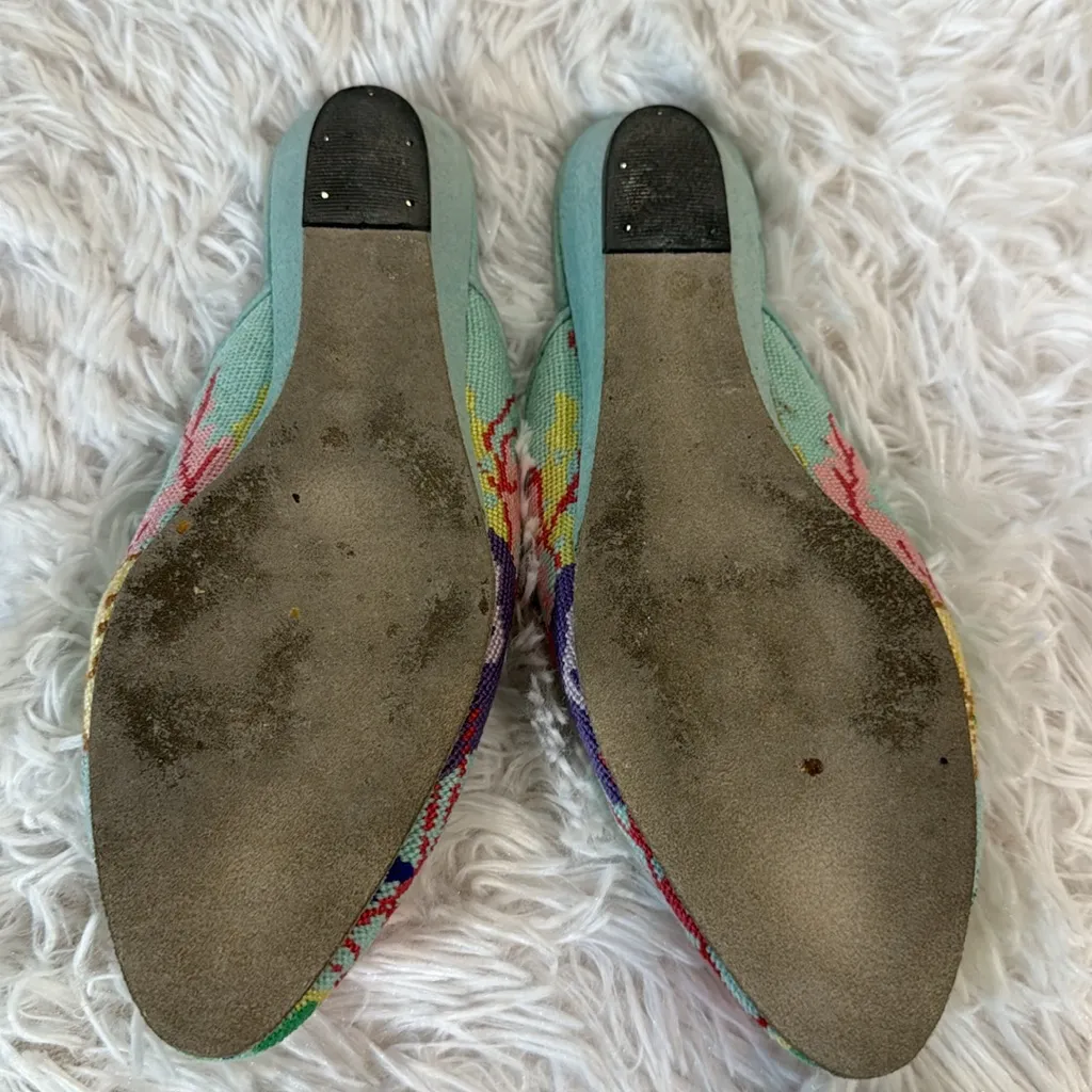 Vintage elizabeth turner embroidered tropical print mules size 7 Green - Image 3