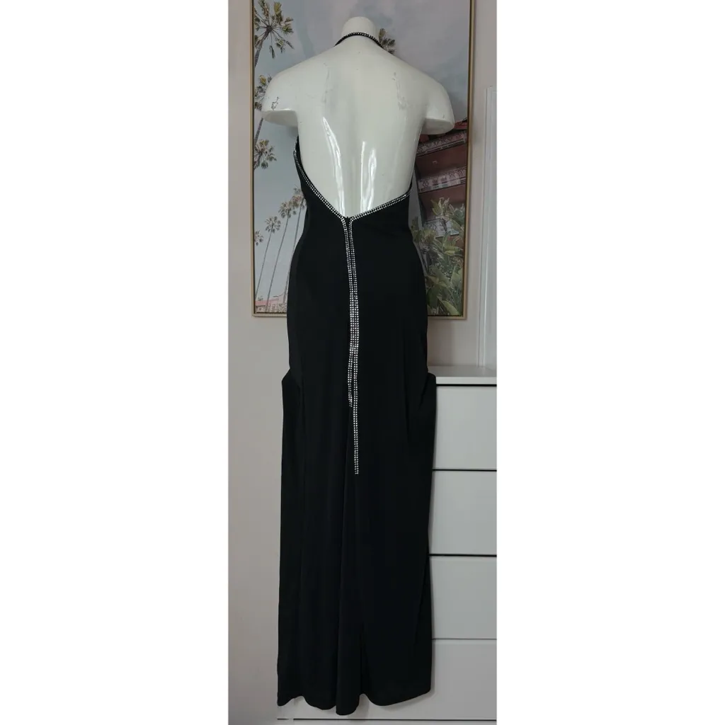 J’adore Black Diamante Halter Maxi Bodycon Dress Strappy Back Size Small - Image 14