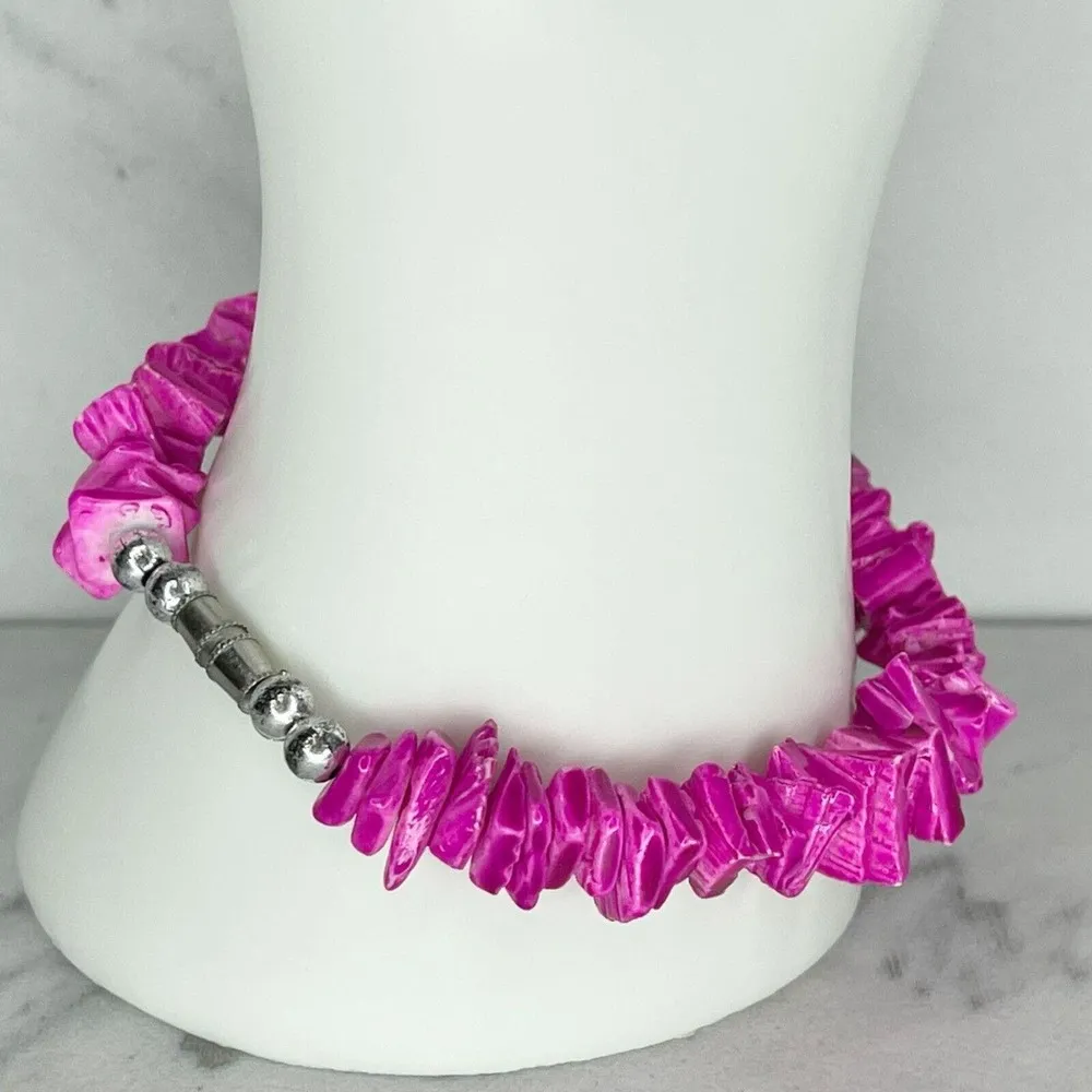 Pink Purple Puka Shell Beaded Screw Clasp Bracelet - Image 8