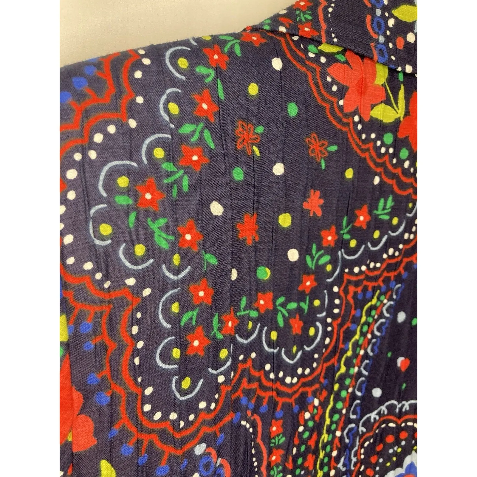 Alfred Dunner Womens Blazer Jacket 10 Navy Floral Paisley Open Front Crinkle - Image 6