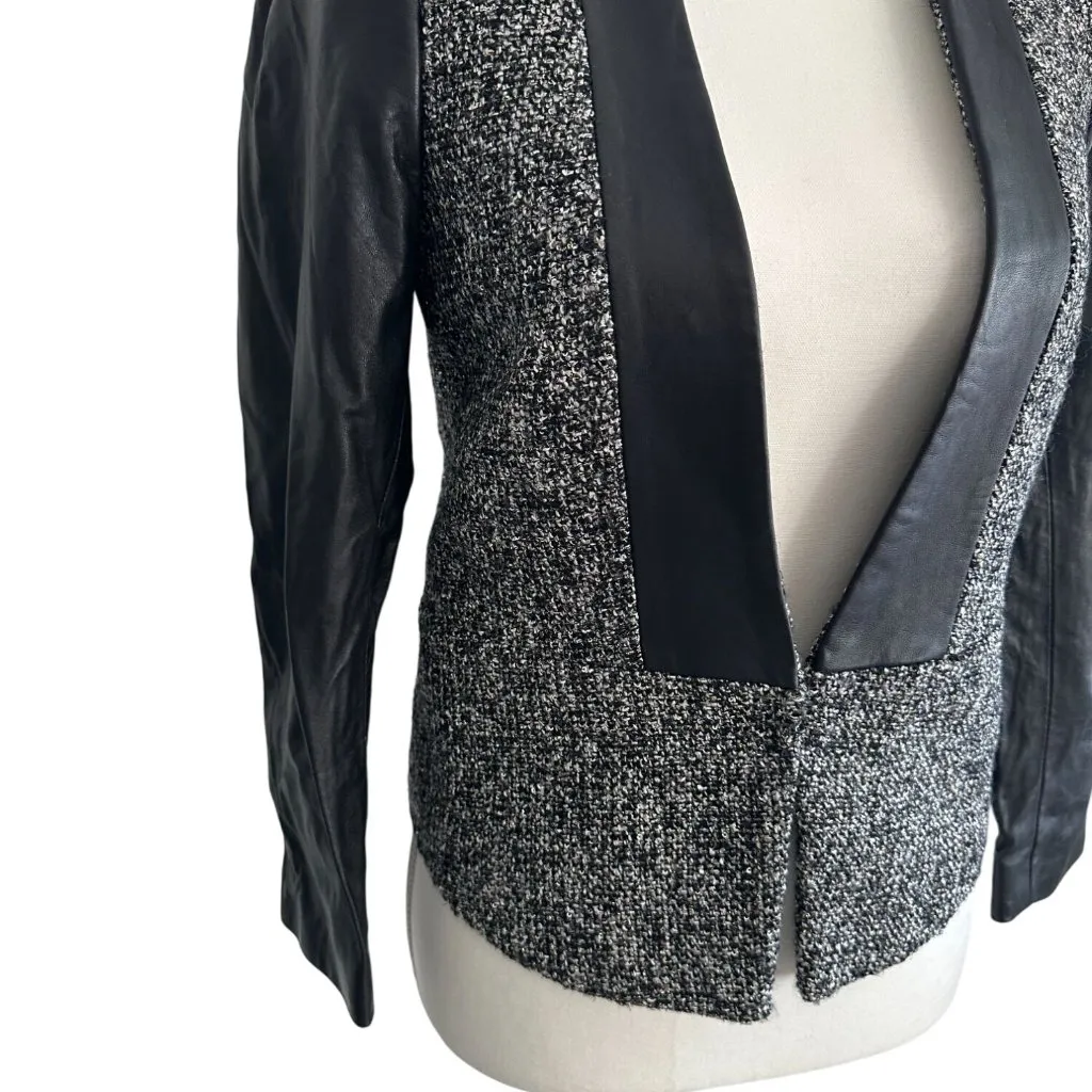 BY MALENE BIRGER Elegant Sway Chium Leather Tweed Blazer Jacket Size 36 US 4 NWT Black - Image 7
