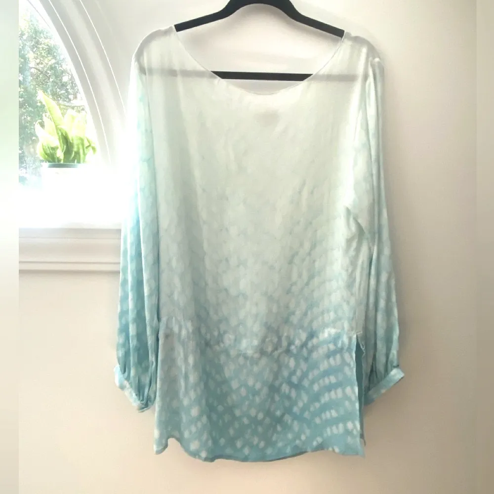 Avni Silk Ombré Sheer Drop Waist Tunic Blouse Women’s 10 Beachy Coastal Resort Blue - Image 2