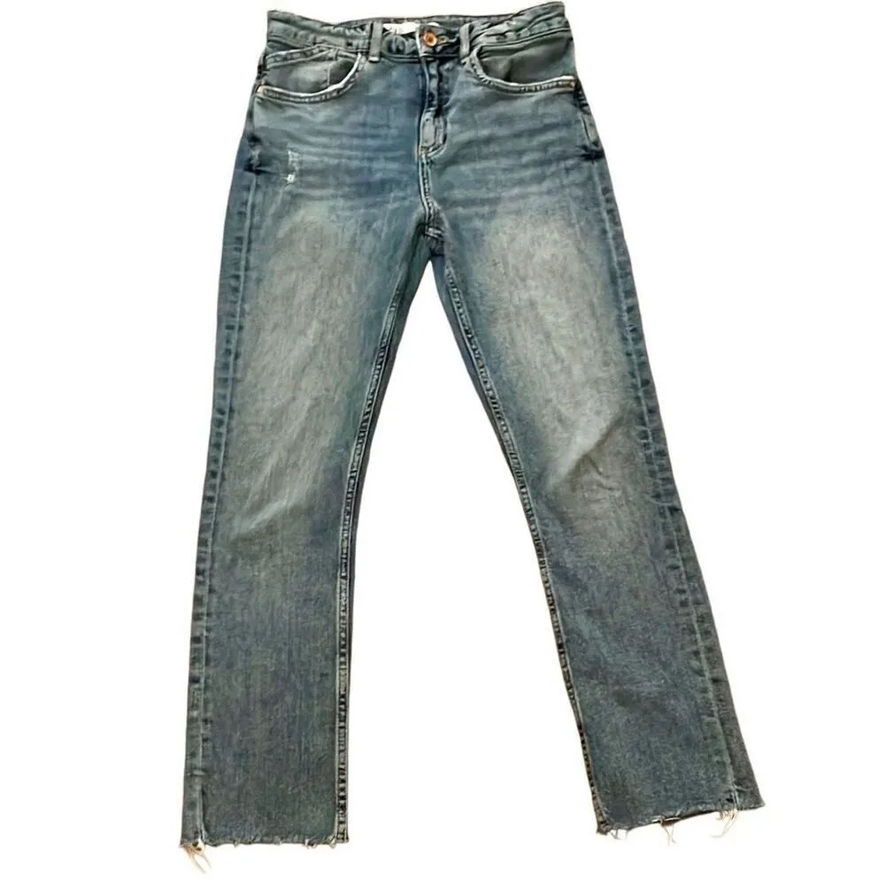 Zara high rise medium wash raw hem skinny jean 6 - Image 2