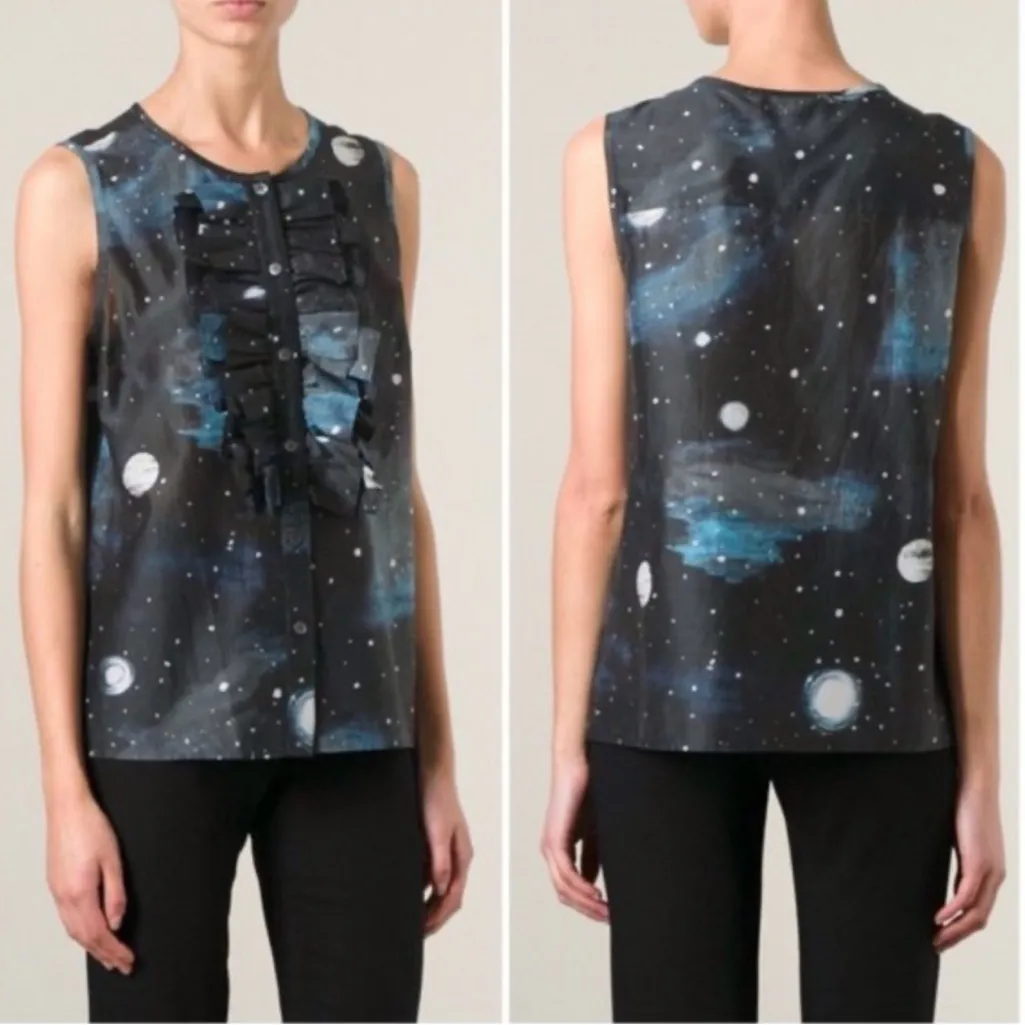 Marc by Marc Jacobs Stargazer Black Ruffled Sleeveless Top Medium Cotton Silk - Image 2