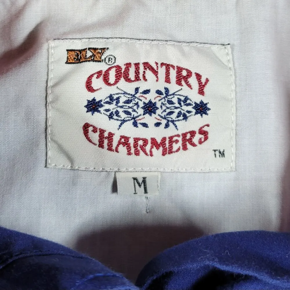 VTG Country Charmers Stars Western Shirt Womens M Pearl Snaps Patriotic Cowboy Blue Size M - Image 2