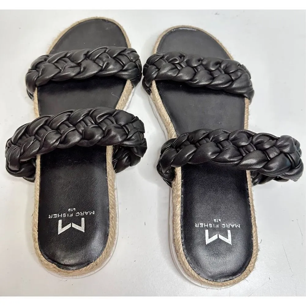 Marc Fisher Sandals Womens Size 5 Black Leather Jaimee Espadrille Slide Shoes - Image 5