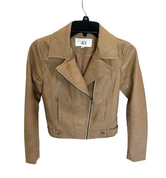 JACK Women’s Designer Leather Moto Jacket in Tan Size XS - Image 1