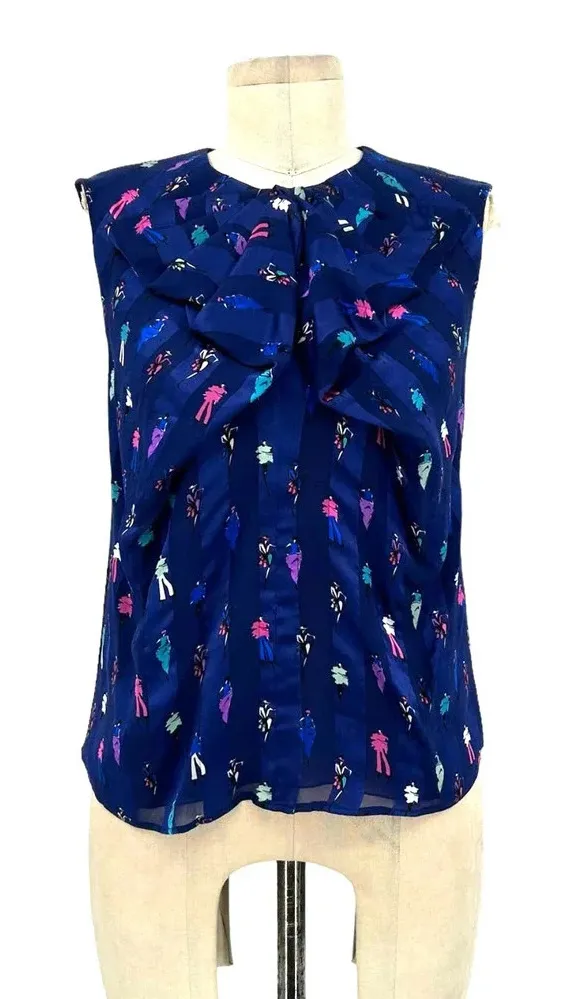Emporio Armani Blue Runway Model Printed Sleeveless Blouse Size 38 / US 2 - Image 1