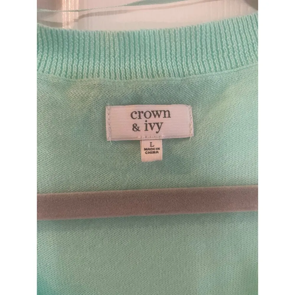 Crown & Ivy Size Large Thin Knit 3/4 Sleeve Shirttail Tiered Ruffle Sweater - Image 2