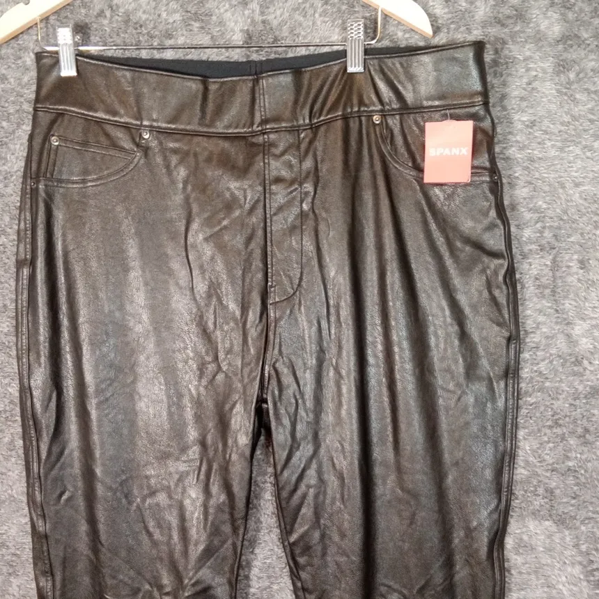 SPANX Black Faux Leather Leggings Tummy Control Womens 1X Tear - Image 2