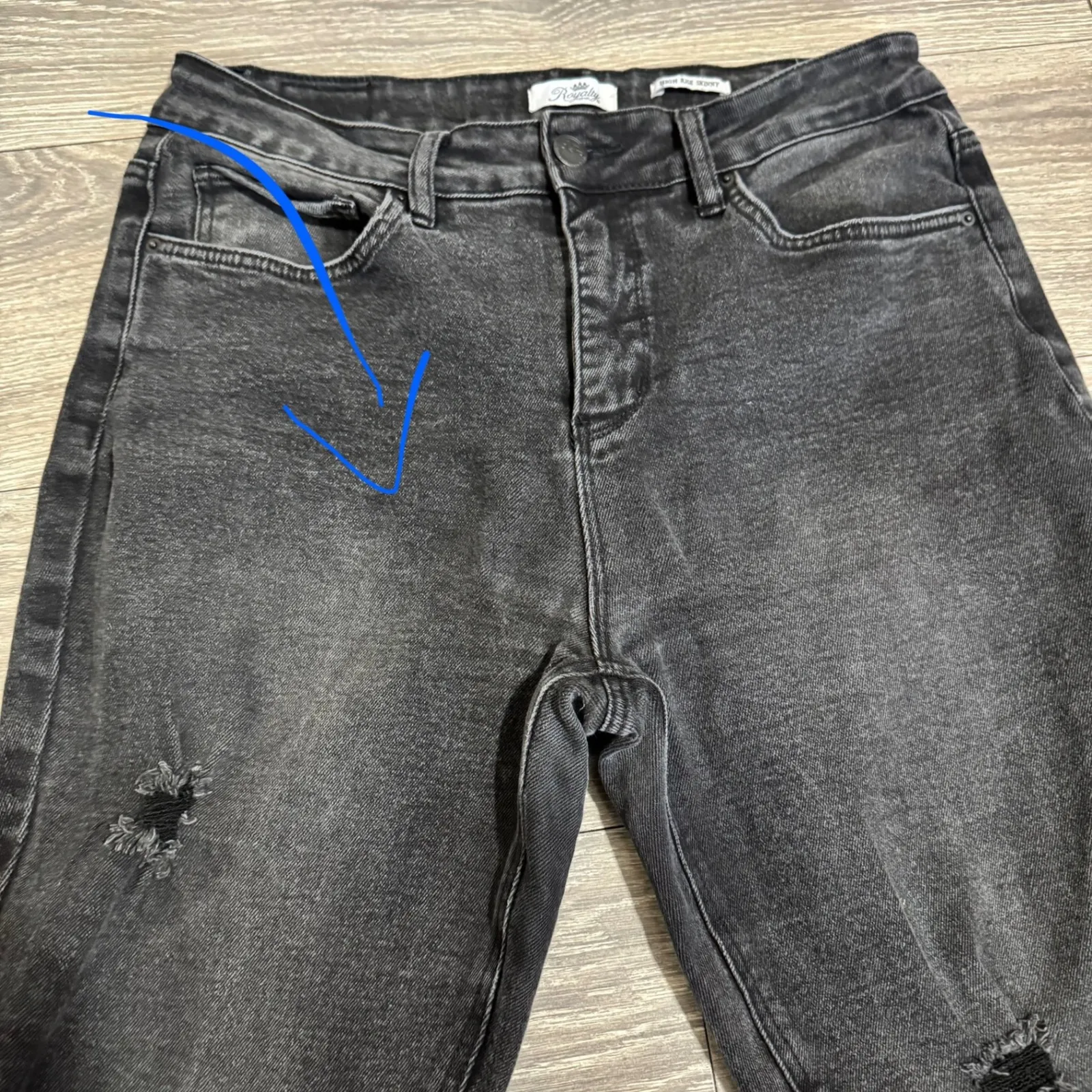 Royalty for Me Women High Rise Distressed Skinny Jeans Black Wash Size 12 Cotton - Image 12