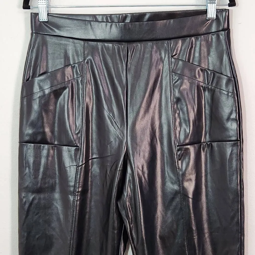 Halston Black Faux Leather Pants NWT Size Medium Black Vegan Leather Pants - Image 2